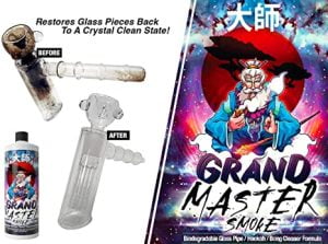 GRAND MASTER SMOKE (32oz) Soak & Wash Biodegradable Formula - Bong Cleaner / Glass Pipe & Hookah Cleaner - Cleanse + Deodorize, Restores 420 & 710 Heady Glass Back To New - No Shaking/No Scrubbing
