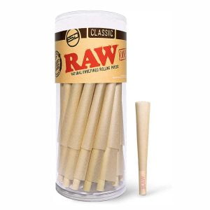 RAW Cones Classic 1-1/4 Size | 50 Pack | Natural Pre Rolled Rolling Paper with Tips & Packing Sticks Included