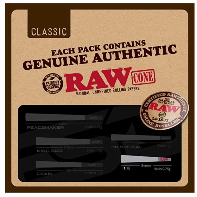 RAW Cones Classic 1-1/4 Size | 50 Pack | Natural Pre Rolled Rolling Paper with Tips & Packing Sticks Included